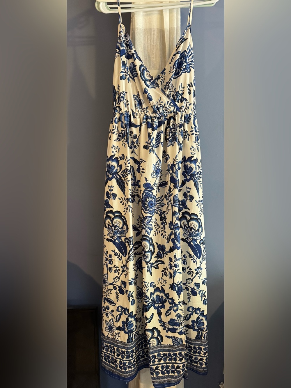 SHEIN Cream Maxi Dress with Blue Floral Print